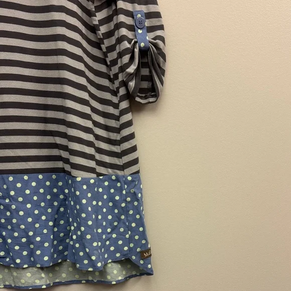 Matilda Jane Gray Striped Top with Blue Polka Dots - Picture 3 of 5